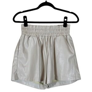 Aaron & Amber Paperbag Waist Faux Leather Shorts Cream Neutral Chic Size S